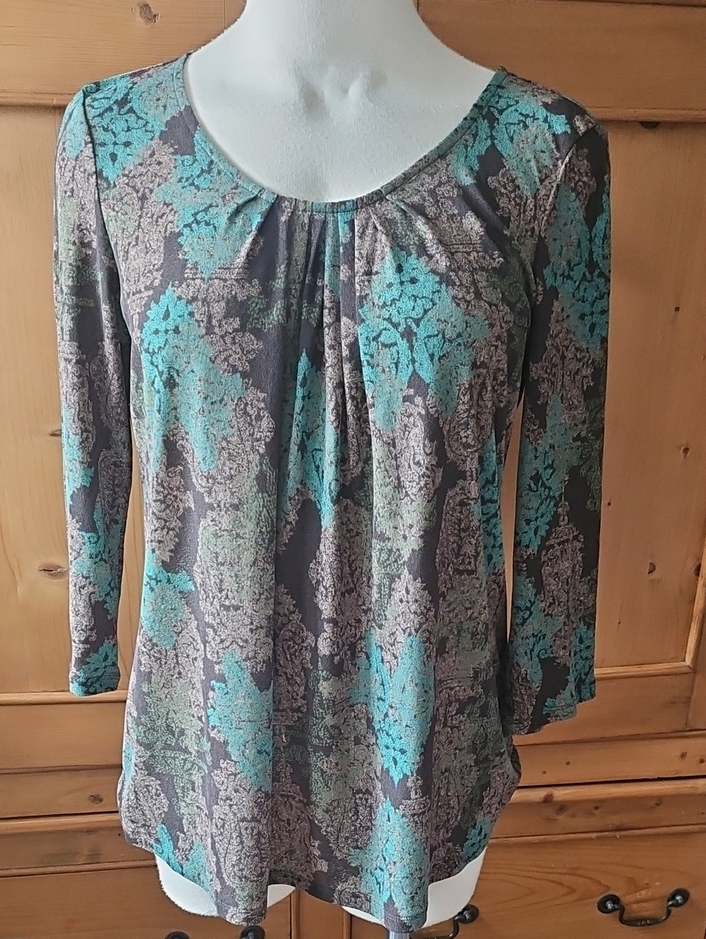 J. Jill Long Sleeve Tunic Blouse Brown/ Green Size Small